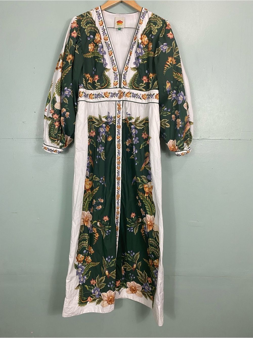 Farm Rio Green Nature V Neck Buttoned Maxi Dress Floral XL - Picture 2 of 14